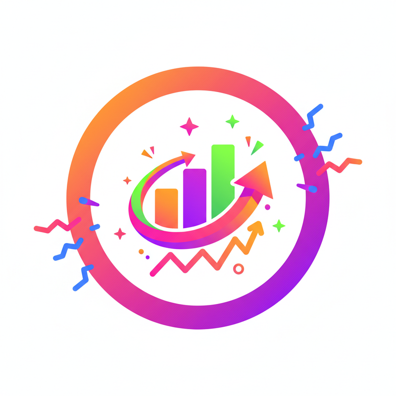 colorful funky round icon about growth and sales