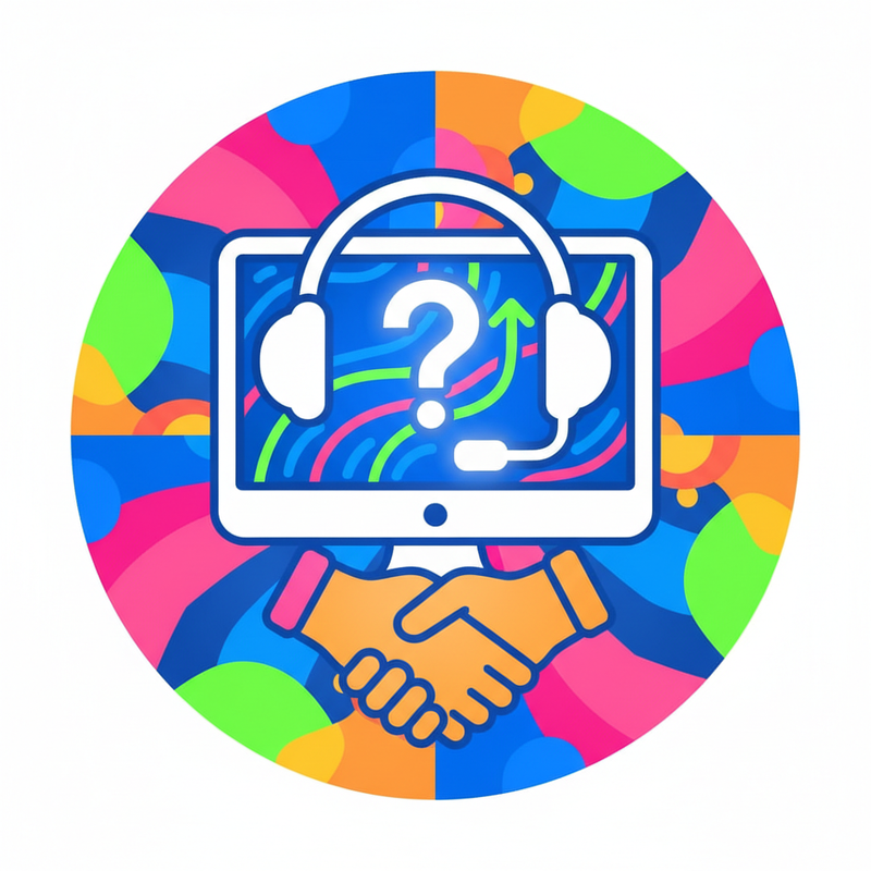 colorful funky round icon about tech support


